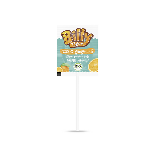 Bio Billy Tiger Orange Lolli ohne Zuckerzusatz 6g
