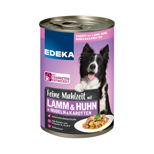 EDEKA Herzstücke Feine Mahlzeit mit Lamm,Huhn,Nudeln und Karotten 400g