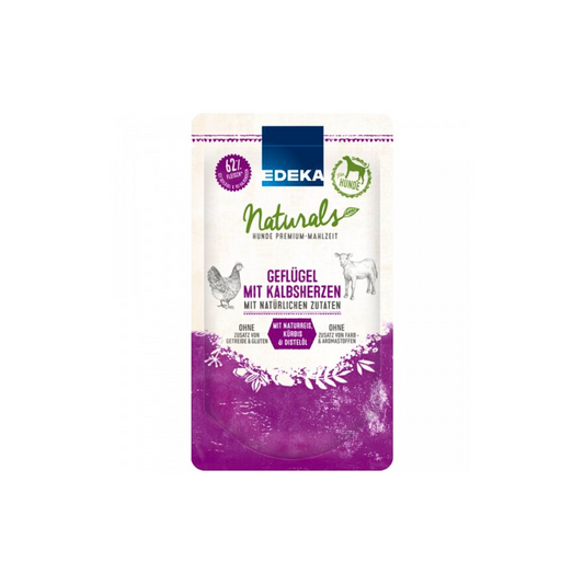 EDEKA Naturals Dog Geflügel mit Kalbsherzen,Naturreis, Kürbis und Distelöl 125g