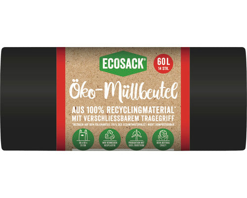 Ecosack Müllbeutel schwarz 60l 14ST