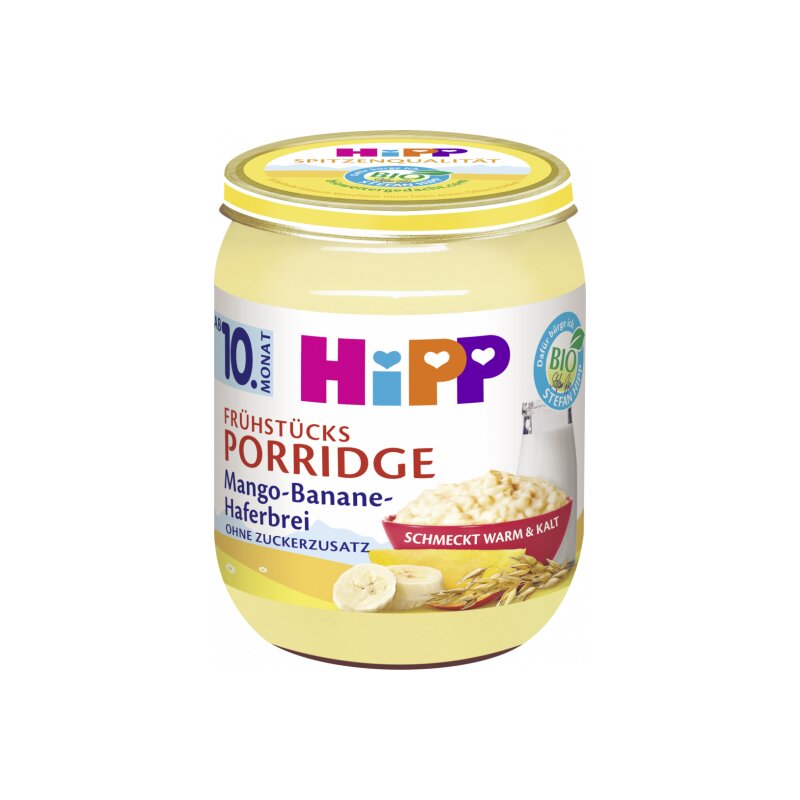 Bio Hipp Frühstücks-Porridge Mango-Banane-Haferbrei ohne Zuckerzusatz ab 10.Monat 160g