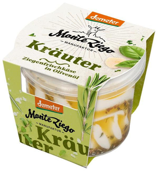 Demeter Monte Ziego Ziegenfrischkäse in Olivenöl&Kräuter 45% Vollfettstufe 115g