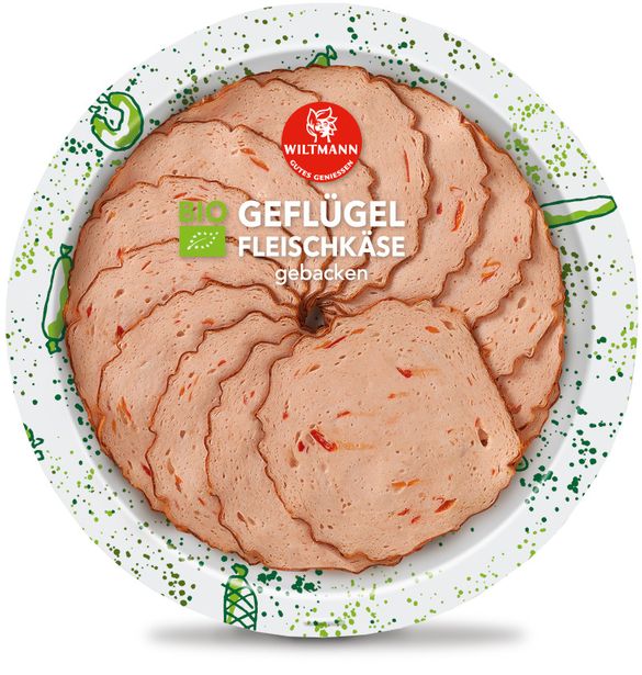 Bio Wiltmann Geflügel-Fleischkäse mit Paprika 80g