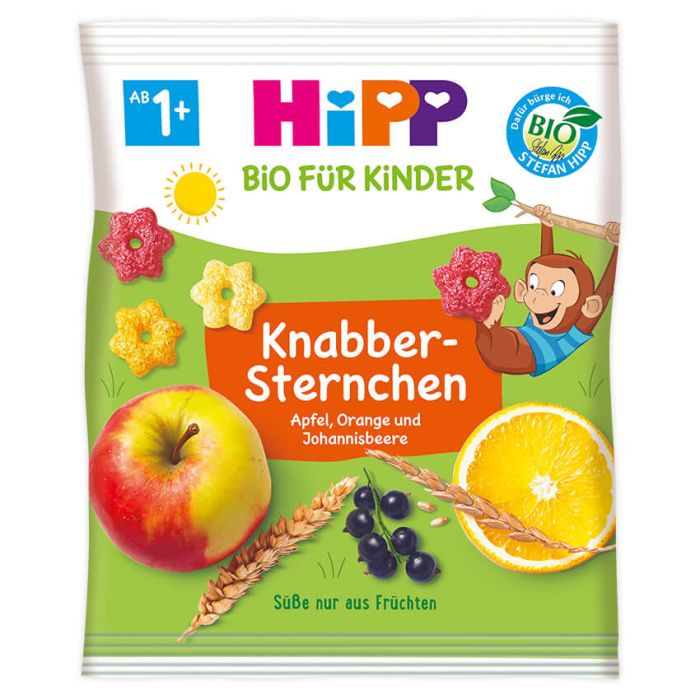 Bio Hipp Für Kinder Knabber Sternchen mit Apfel, Orange und Johannisbeere ab 1+ 30g