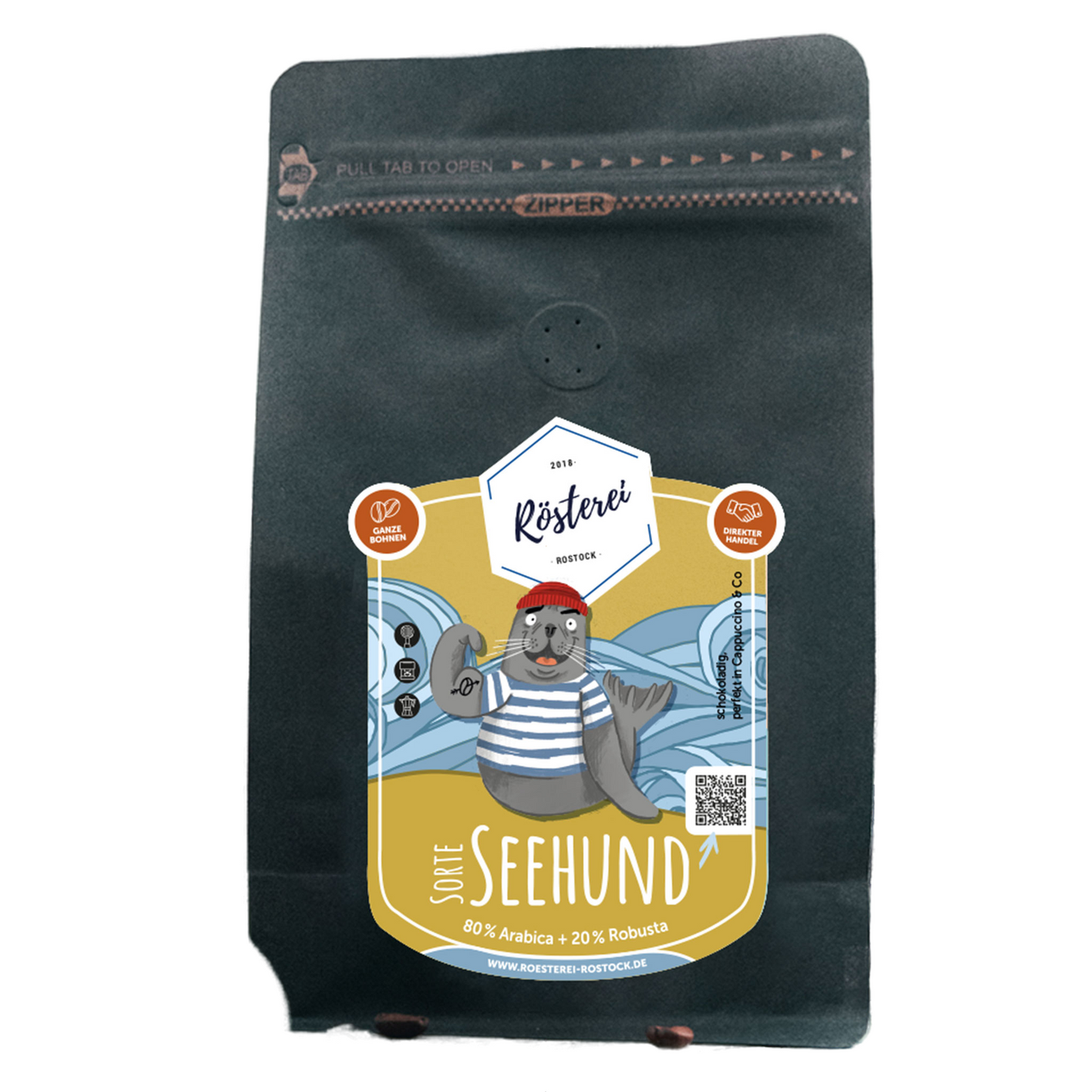 Rösterei Rostock Seehund Kaffee ganze Bohne 250g