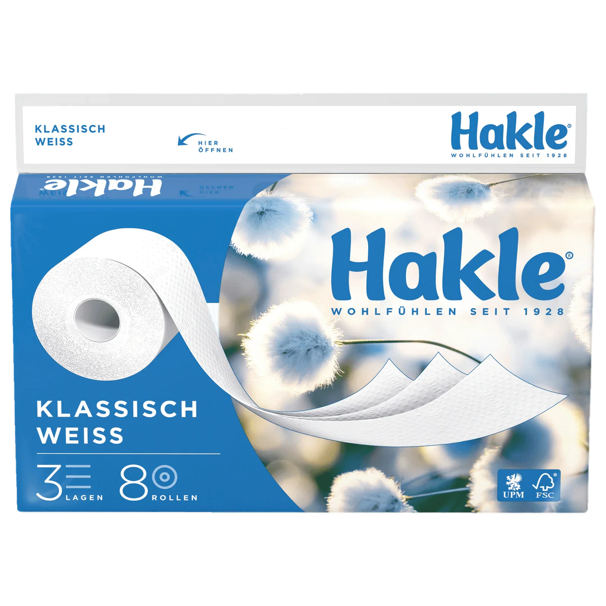 Hakle Klassisch weiß Toilettenpapier 3-lagig 8x150Blatt