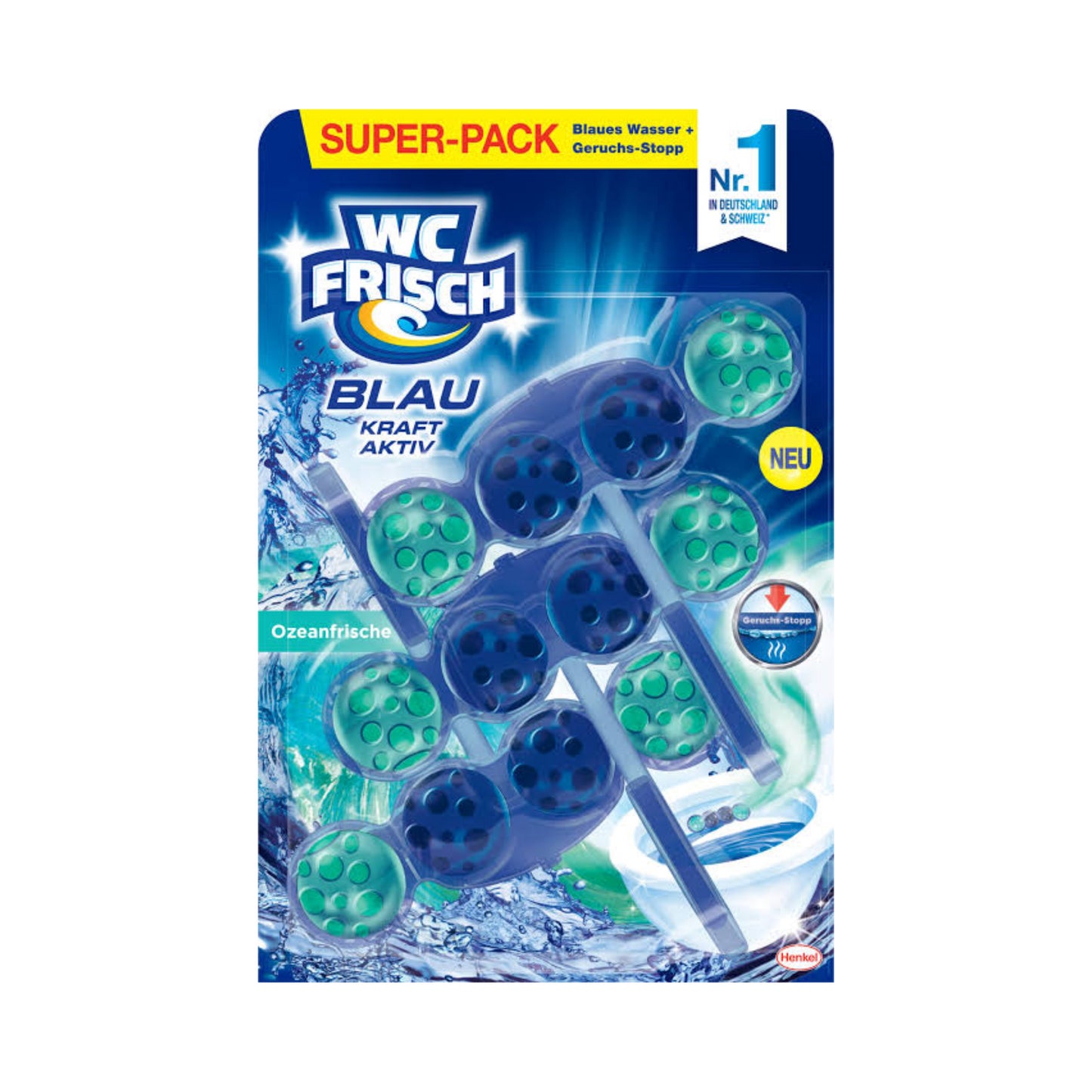 WC Frisch Kraft-Aktiv Blauspüler Ozeanfrische 3x50g