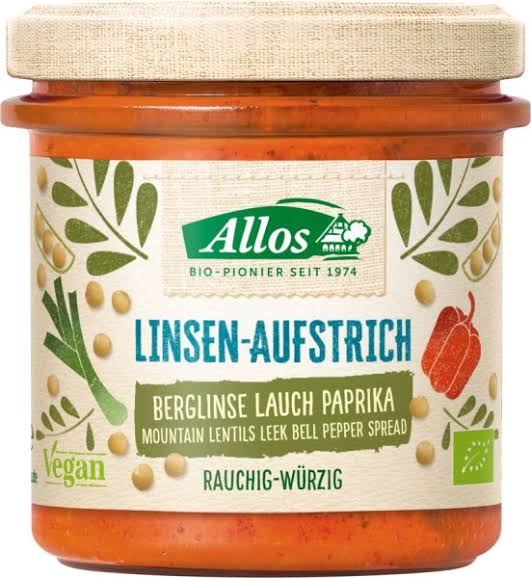 Bio Allos Linsen-Aufstrich Berglinse Lauch Paprika 140g