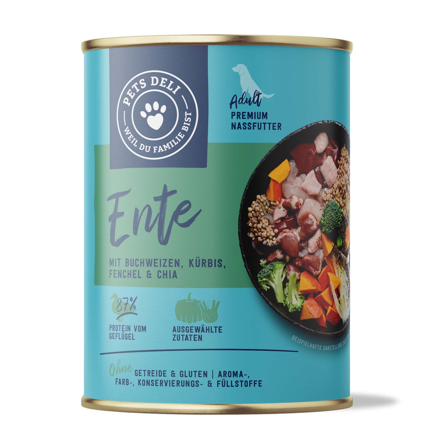 Pets Deli Nassfutter Ente mit Huhn, Kürbis, Buchweizen, Chia&Fenchel 400g
